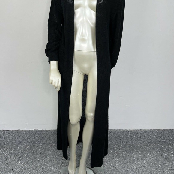 Free People Beach Long Duster Cardigan Small Black Knit Open Front Boho - Picture 4 of 12